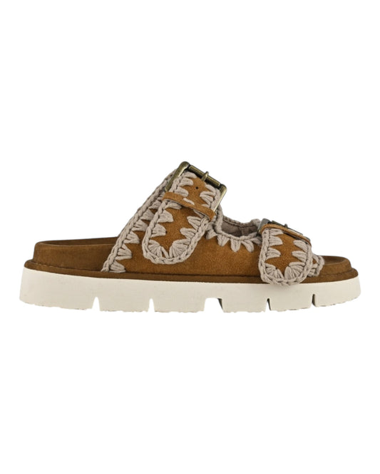 MOU SANDAL TWO BUCKLE IN SUEDE COG MARRONE