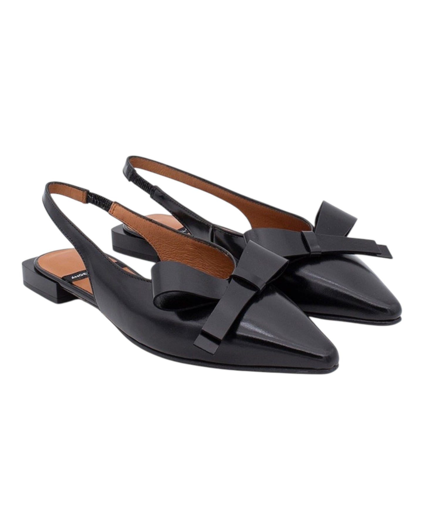 ANGEL ALARCON 010530B CHANEL BASSO A PUNTA CON FIOCCO IN PELLE LUCIDA NERA