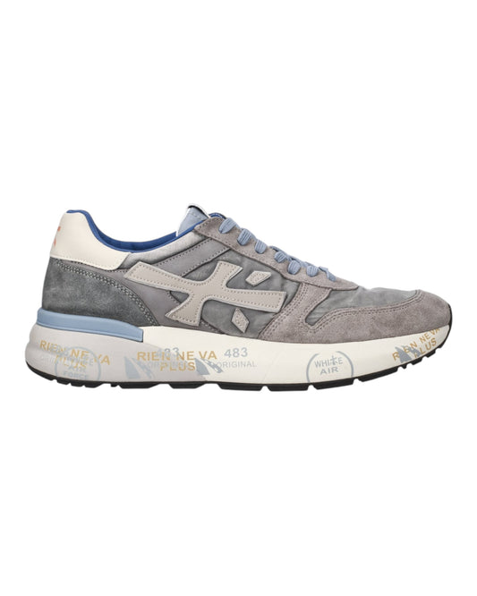 PREMIATA MICK 7247 IN CAMOSCIO E TELA GRIGIO LACCI AZZURRI