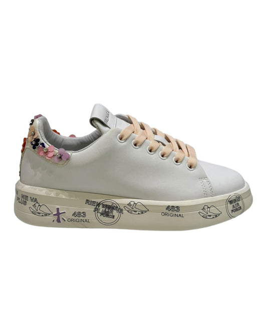 PREMIATA BELLE 6709 PELLE BIANCA TALLONCINO FLOWER