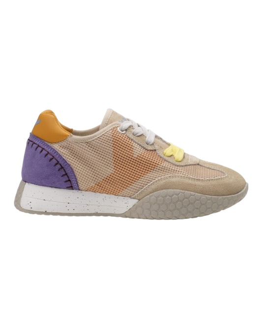 KEH-NOO 9757 SNEAKERS IN CAMOSCIO E RETE BEIGE/VIOLA/ARANCIO
