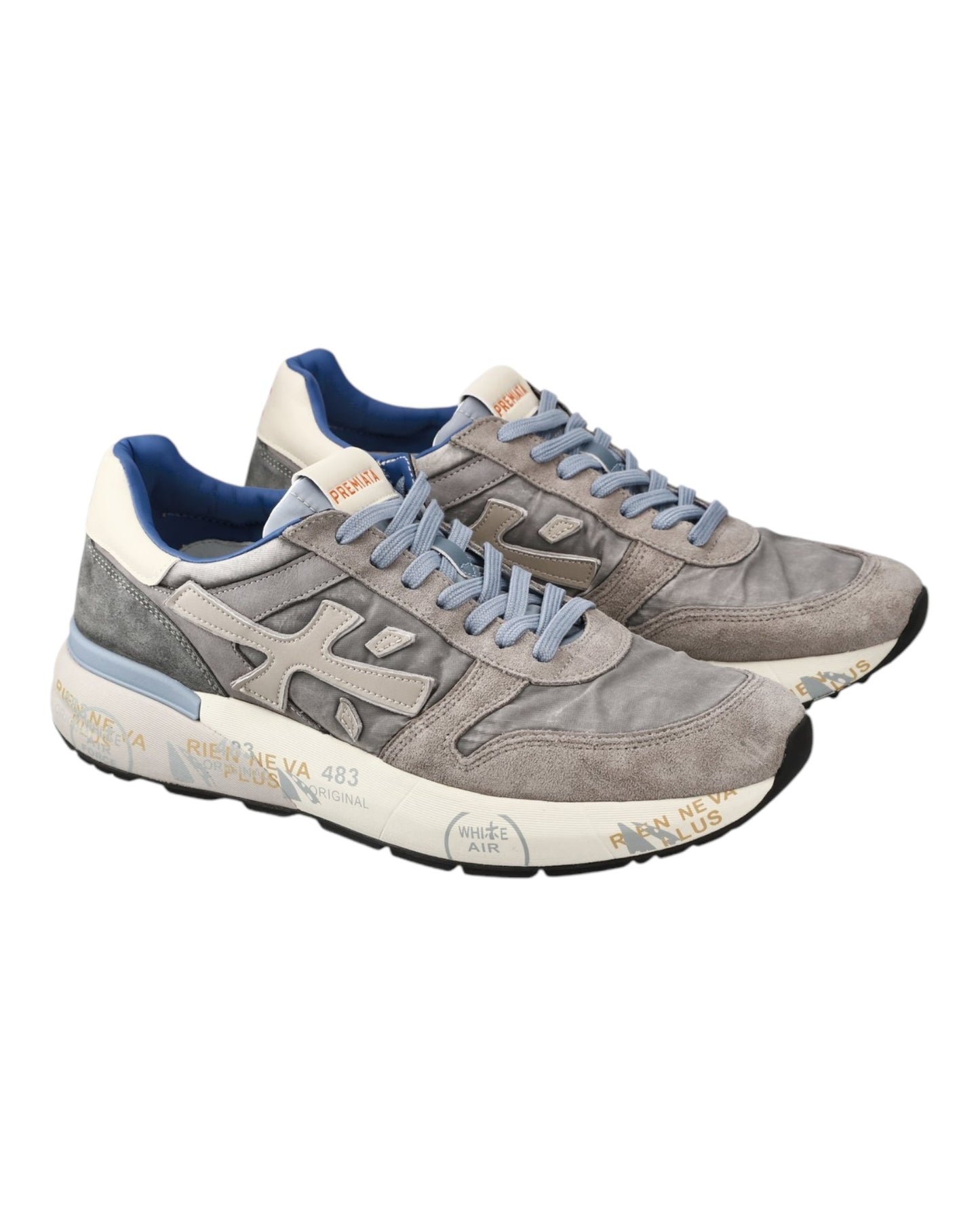 PREMIATA MICK 7247 IN CAMOSCIO E TELA GRIGIO LACCI AZZURRI