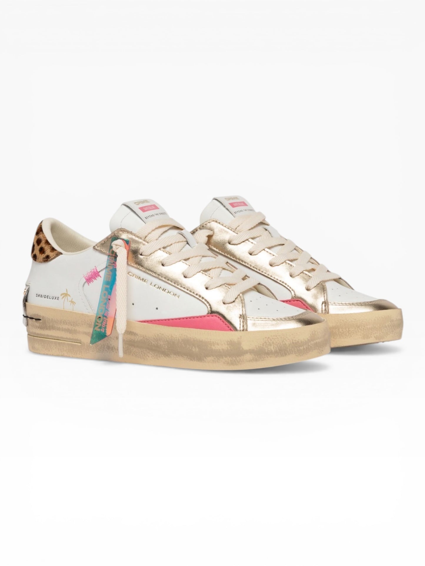 CRIME LONDON SK8 DELUXE WEDGE 29153 BIANCO/ORO/ANIMALIER