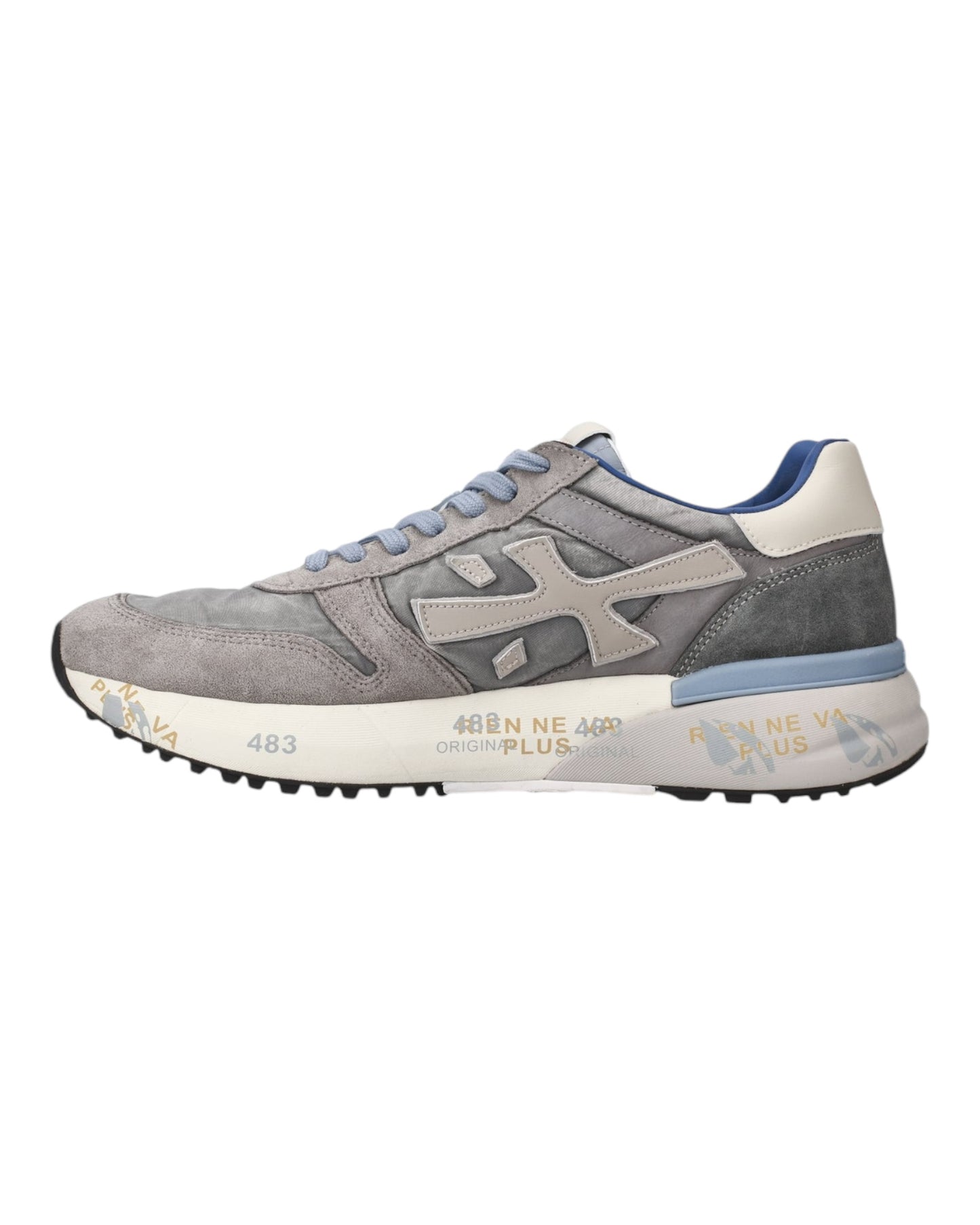 PREMIATA MICK 7247 IN CAMOSCIO E TELA GRIGIO LACCI AZZURRI