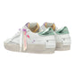 CRIME LONDON SK8 DELUXE IN PELLE BIANCA TALLONCINO VERDE LINGUETTA IN GLITTER