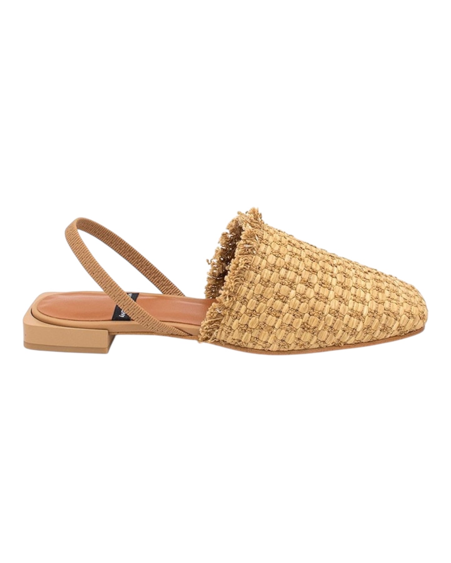 ANGEL ALARCON 002535A SCARPA BASSA PUNTA QUADRA IN RAFFIA BEIGE