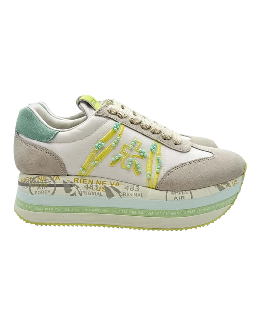 PREMIATA 7374 BETH IN CAMOSCIO BEIGE/BIANCA/VERDE
