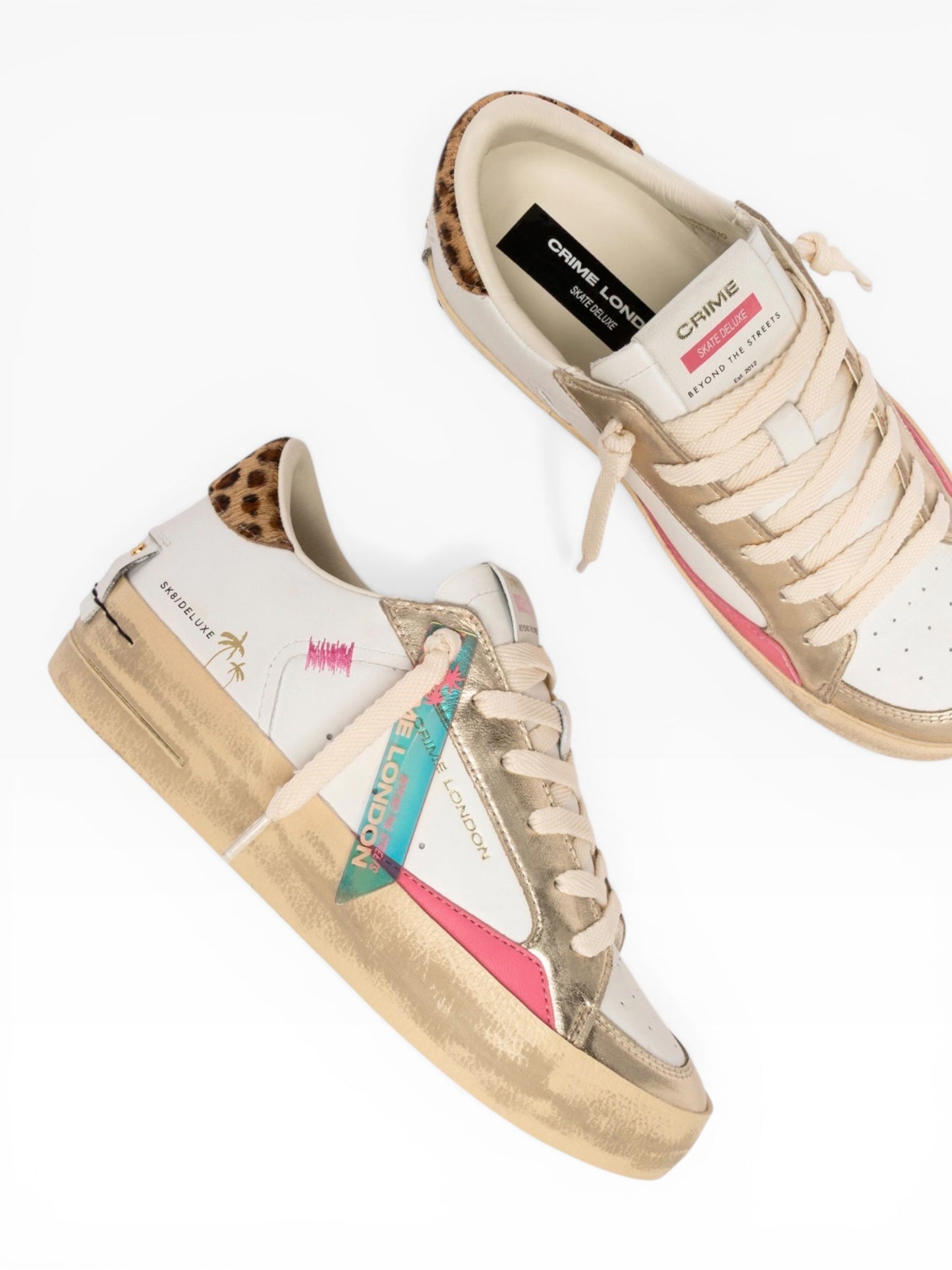 CRIME LONDON SK8 DELUXE WEDGE 29153 BIANCO/ORO/ANIMALIER