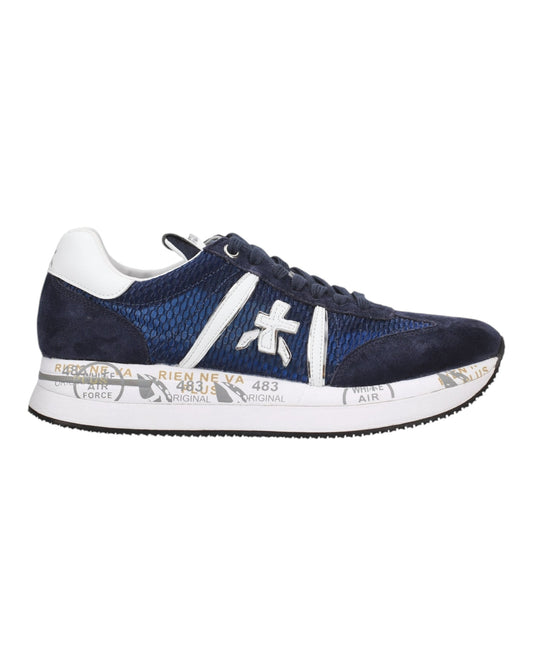 PREMIATA CONNY 7368 IN CAMOSCIO E TESSUTO BLU/ARGENTO