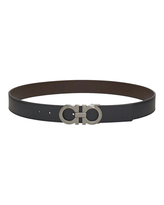 SALVATORE FERRAGAMO CINTURA GANCINI DOUBLE-FACE NERA/MARRONE