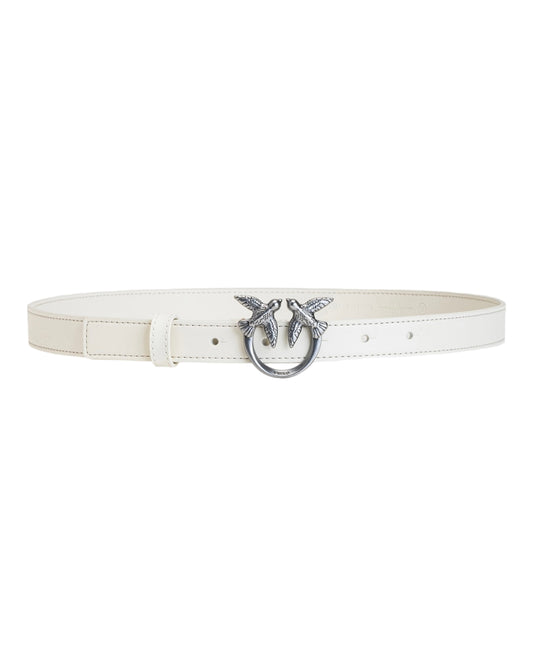 PINKO CINTURA 2CM LOVE BIRDS ARGENTO IN PELLE BIANCA