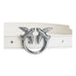 PINKO CINTURA 2CM LOVE BIRDS ARGENTO IN PELLE BIANCA